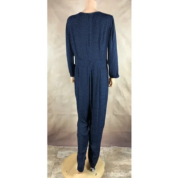 1.STATE Women's Blue Silky Sheen Surplice V-neck Leopard Print Jumpsuit NWD 12 - Picture 5 of 9
